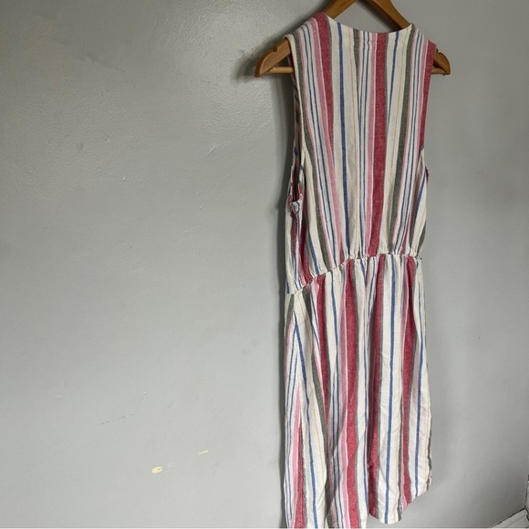 Old Navy Linen Blend Button Pocket Front Dress Medium Multi Stripe Sleeveless - Picture 5 of 8